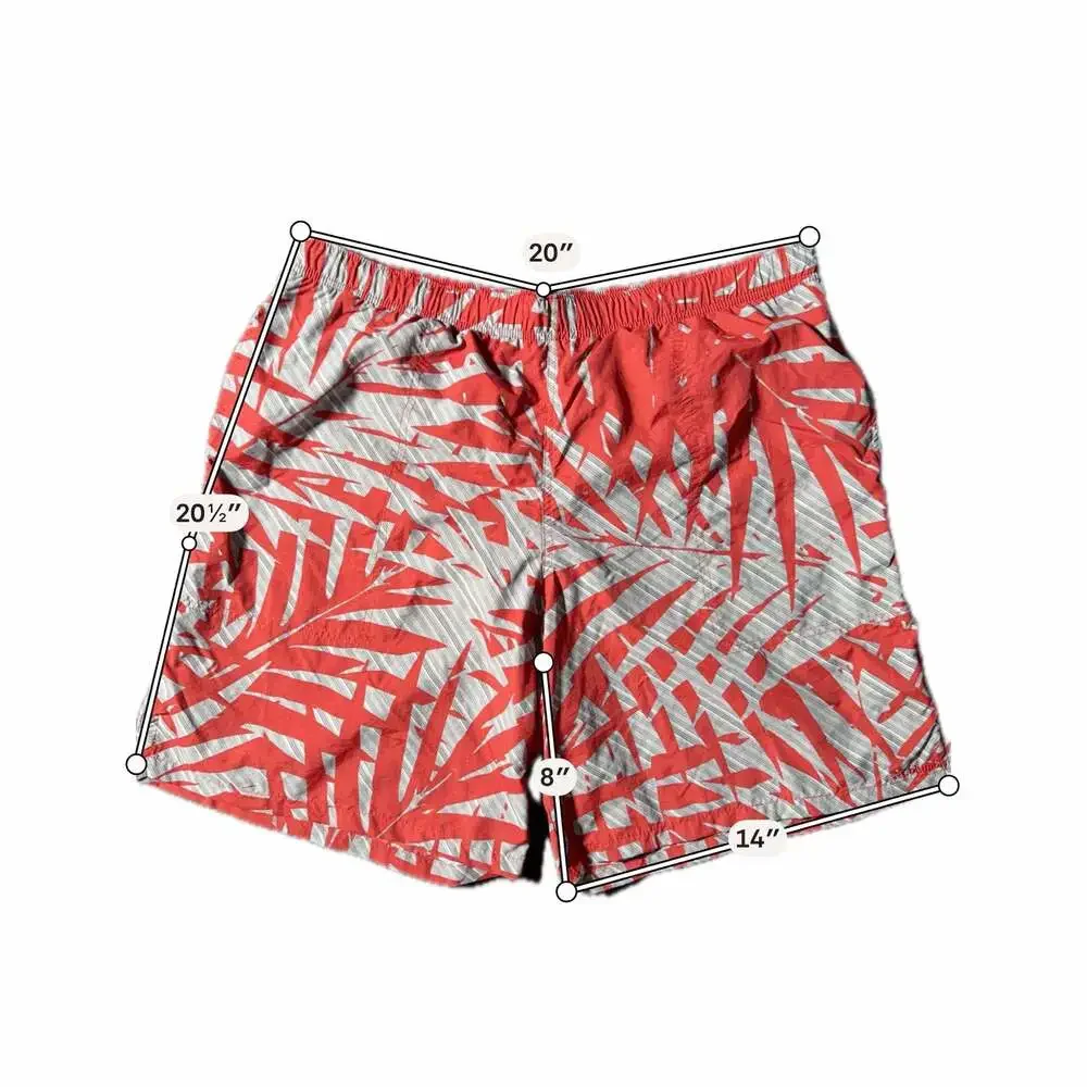 Columbia Men's Red and Gray Leaf Pattern Swim Trunks